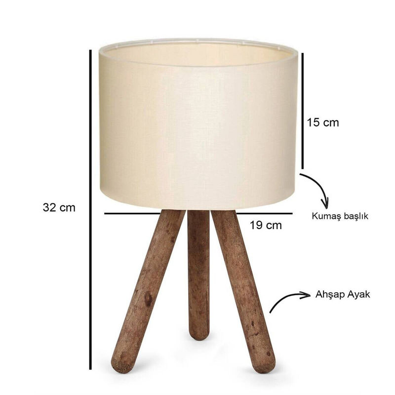 Opviq Tischleuchte AYD-2939 in Creme mit Stoffschirm und Holzfuß, B/T/H: 19 x 19 x 32 cm, E27 - Bild 2