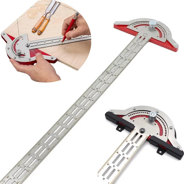 Multifunktionales Winkelmess-Kantenlineal aus Edelstahl in Silber für Holzarbeiter und Tischler mit verstellbarem Winkelmesser - Bild 1