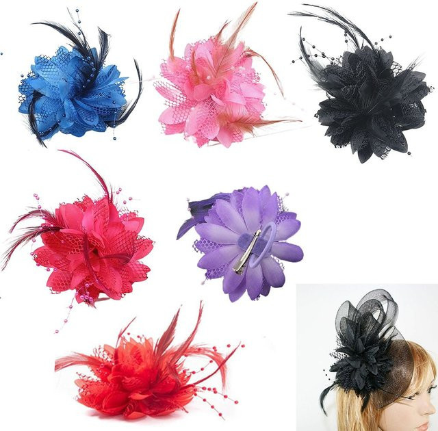 Fascinator Brosche Handgelenkblume, Federn, Haarspange - Bild 1