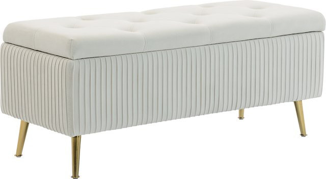 HOMCOM Sitzbank mit Stauraum in Beige mit Samtoptik und goldenen Stahlbeinen, B/T/H: 110 x 44,5 x 46 cm - Bild 1