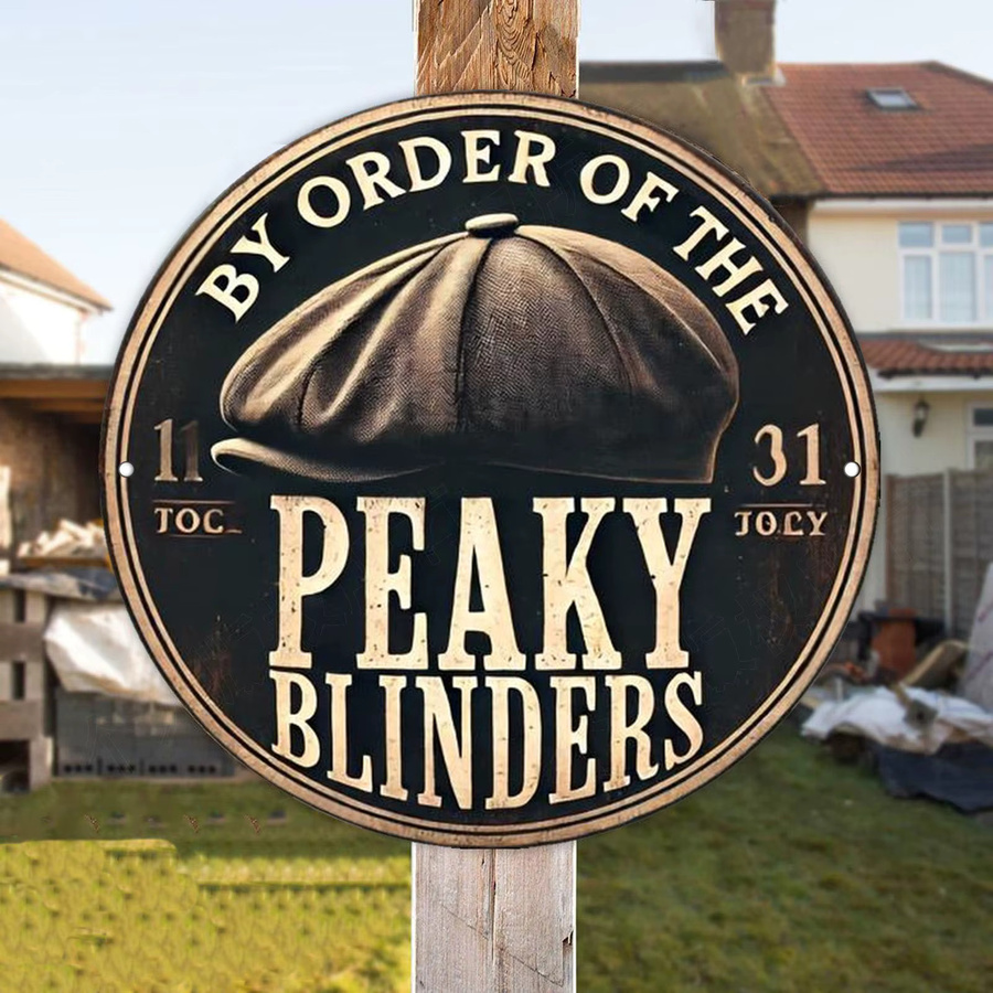 Potdemiel Vintage Metall-Wandkunstschild By Order of The Peaky Blinders, kreisförmiges Retro-Dekor aus Aluminium in Schwarz, Durchmesser: 20 cm - Bild 5