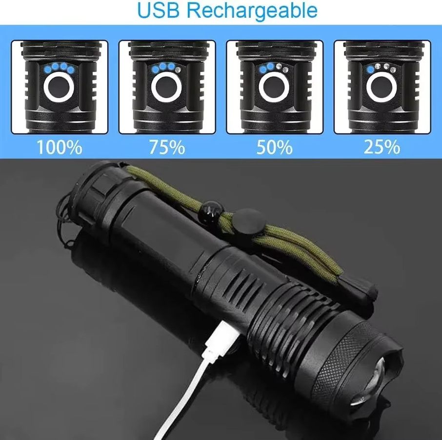 NEWBIRTH LED-Taschenlampe aus Metall, schwarz, über USB wiederaufladbar - Bild 4