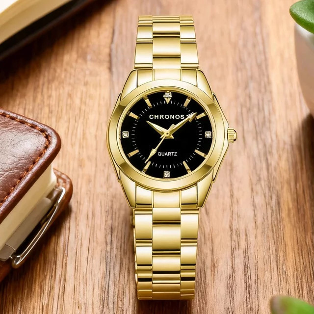 Chronos Armbanduhr Edelstahl, Gold, Kristall, Quarz, Damen - Bild 1