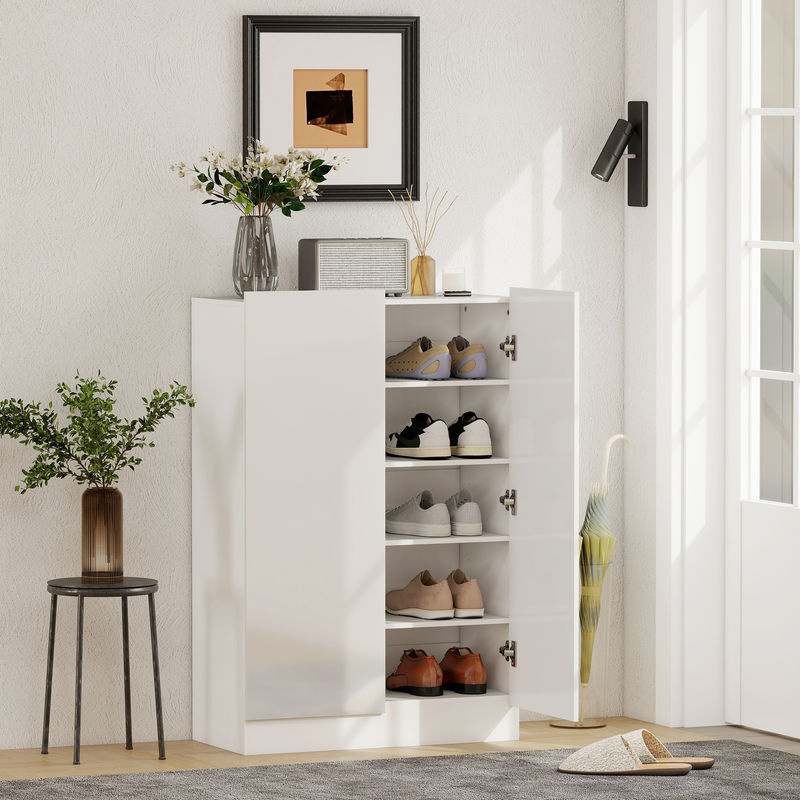 HOMCOM Schuhschrank mit 2 Türen in Glanzweiß, Schuhschrank für den Eingangsbereich mit verstellbaren Regalen und Belüftungslöchern, Platz für 20 Paar Schuhe, B/T/H: 72 x 34,5 x 103 cm, Aosom - Bild 2