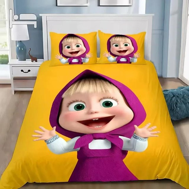 Masha und die Bären Bettwäsche-Set mit 3D-Druck und Reißverschluss, Größe AU King, Breite: 240 cm, Höhe: 210 cm - Bild 1