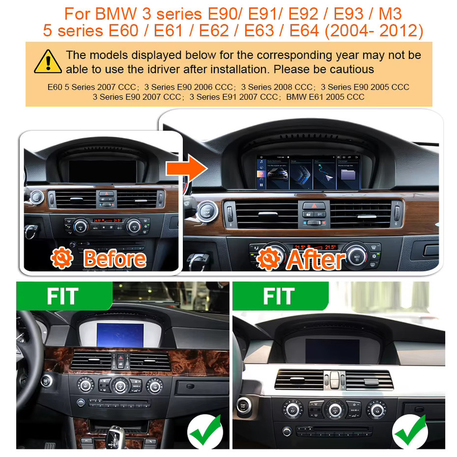 Wondefoo Android 15 Autoradio für BMW E60 E61 E63 E64 E90 E91 3/5 Serie mit 12GB RAM, 256GB Speicher, Snapdragon 8-Kern Prozessor, Bluetooth, GPS, 4G LTE und Wireless Carplay/Android Auto in Schwarz - Bild 2