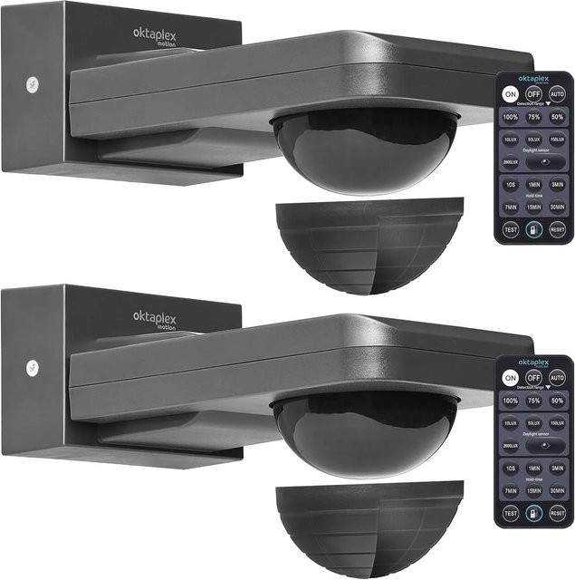 Oktaplex 360° Bewegungsmelder Tea 2er Set mit Fernbedienung Außen Anthrazit IP65 230V - Bild 1