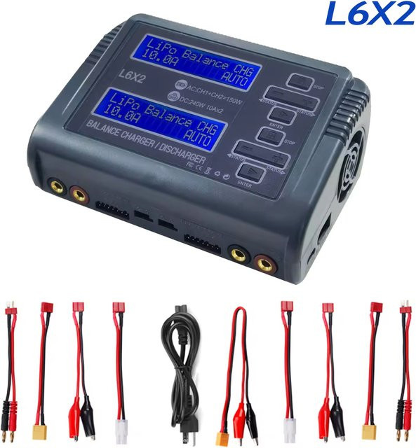 HTRC L6X2 Zweikanal Akkuladegerät 150W AC 240W DC in Schwarz für 1-6S Li-Ion LiFe NiCd NiMH LiHV PB Smart Akkus - Bild 1