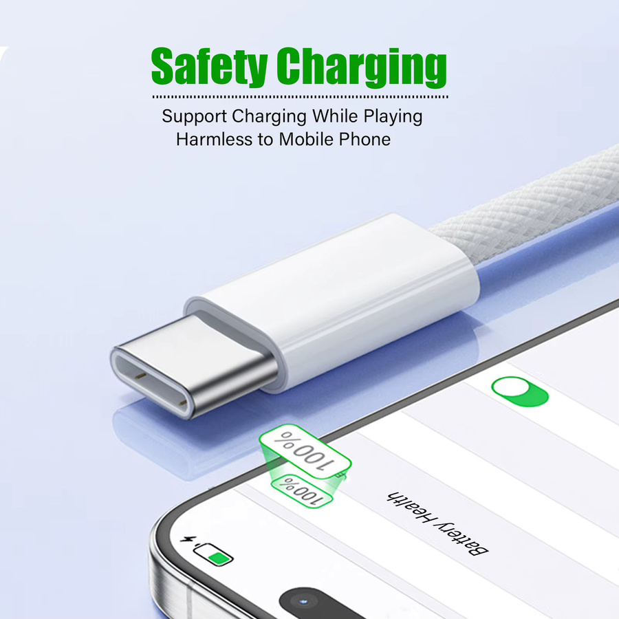 Tonsiny USB C Schnellladekabel 66W PD3.0 3A Datenleitung in Weiß für iPhone 15 16, iPad, MacBook, Samsung, Xiaomi und Google - Bild 3