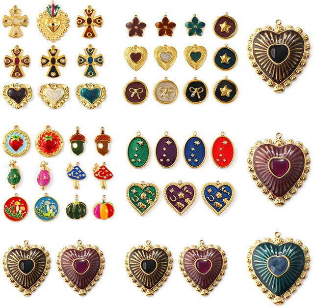 8seasons Charms Edelstahl, Gold, Herz, Kreuz, Emaille, Kristall, Damen - Bild 1