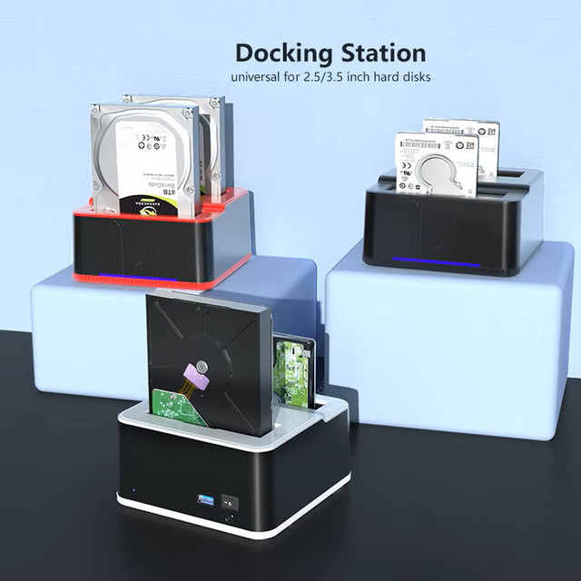 USB 3.0 zu SATA Festplatten-Dockingstation für 2,5 und 3,5 Zoll HDD und SSD, Farbe: Schwarz/Rot - Bild 1
