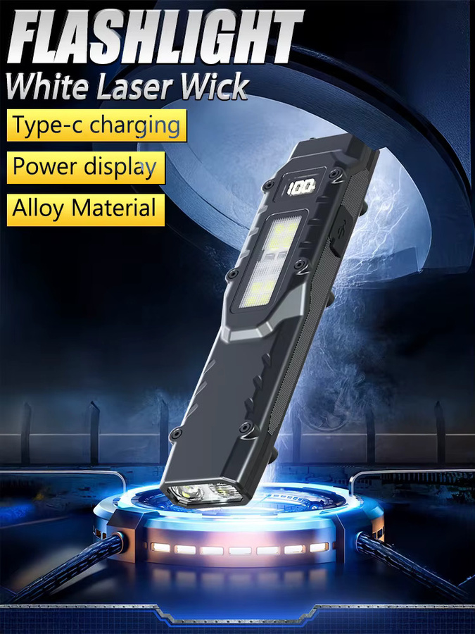 ZHIYU Taktische LED Flachtaschenlampe mit 1500 Lumen, wiederaufladbare EDC Taschenlampe mit Digitalanzeige und Dual-Switches, Schwarz - Bild 7