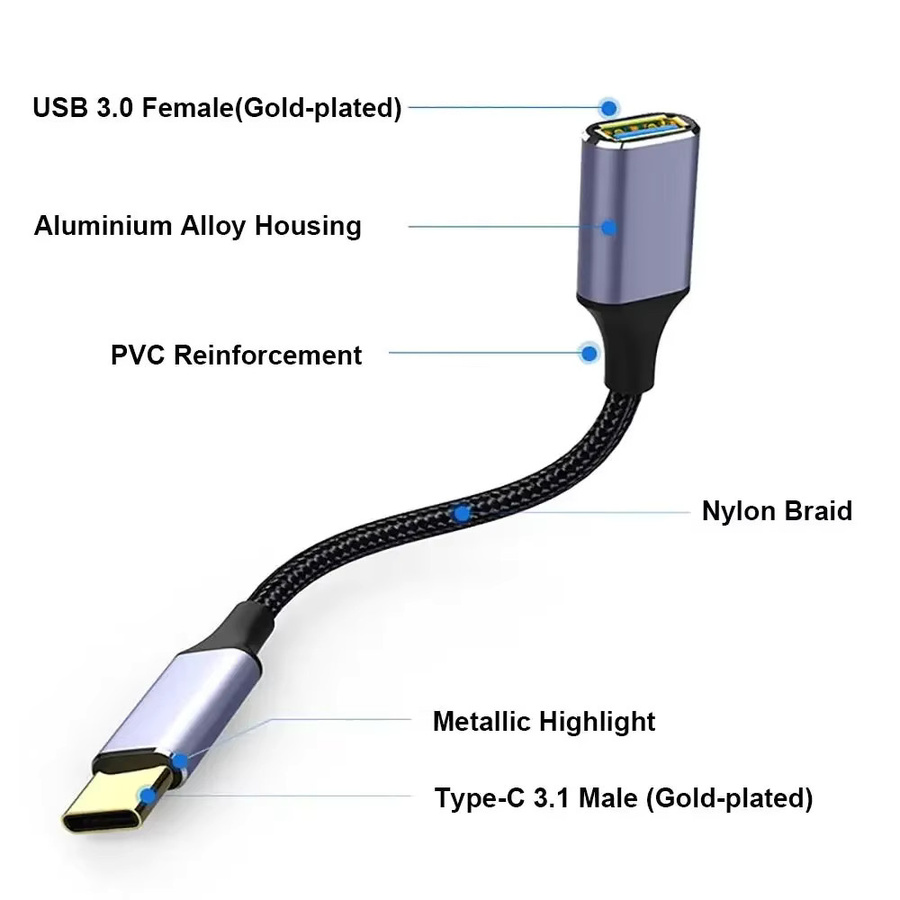 BSN USB-C auf USB 3.0 A OTG Adapter Kabel in Schwarz und Silber für Laptop, Tastatur und Maus - Bild 5