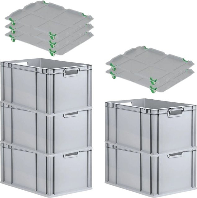 PROREGAL SparSet 5x Eurobox NextGen Grip mit Auflagedeckel in Grau mit verstärkten Wänden, H x B x T: 32 x 40 x 60 cm - Bild 1
