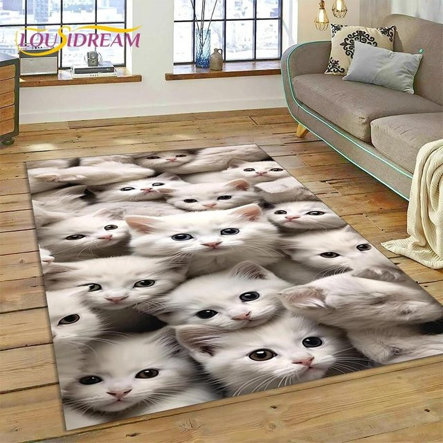 Rutschfester 3D Teppich mit Ragdoll Perserkatzen-Motiv in Weiß, B/B: 60 x 40 cm - Bild 1