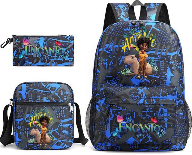 3-teiliges Schulrucksack-Set in Blau aus Oxford-Stoff mit Schultasche, Schultergurt und Federmäppchen - Bild 1