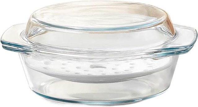Genaas Glas-Dämpfschüssel mit Deckel in White und Transparent, Größe Large - Bild 1