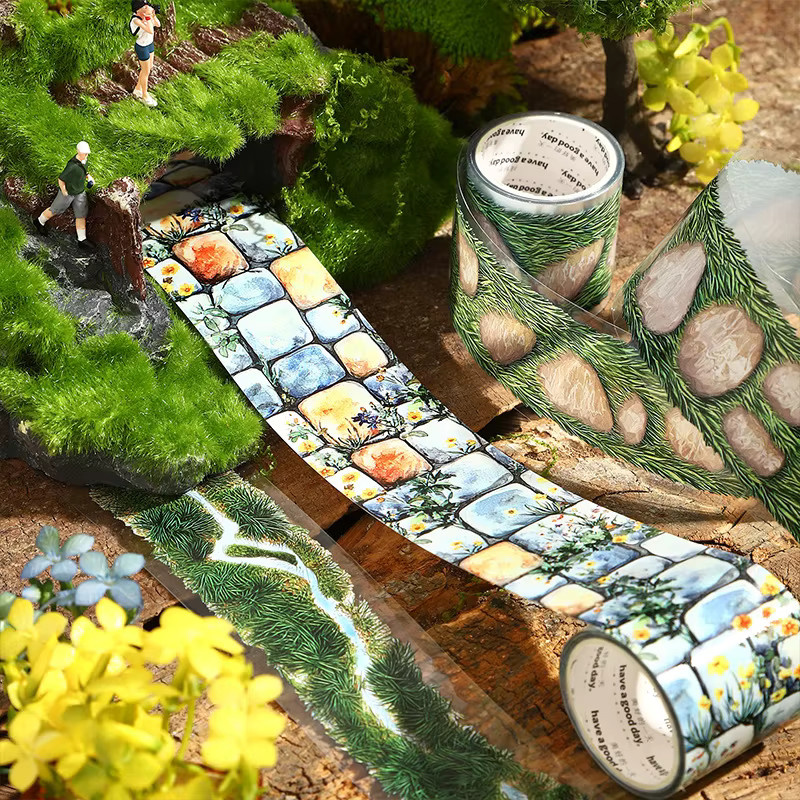 YCDBTH Washi Tape Steinweg-Landschaft PET-Klebeband in Multicolour für Journaling und Scrapbooking - Bild 2