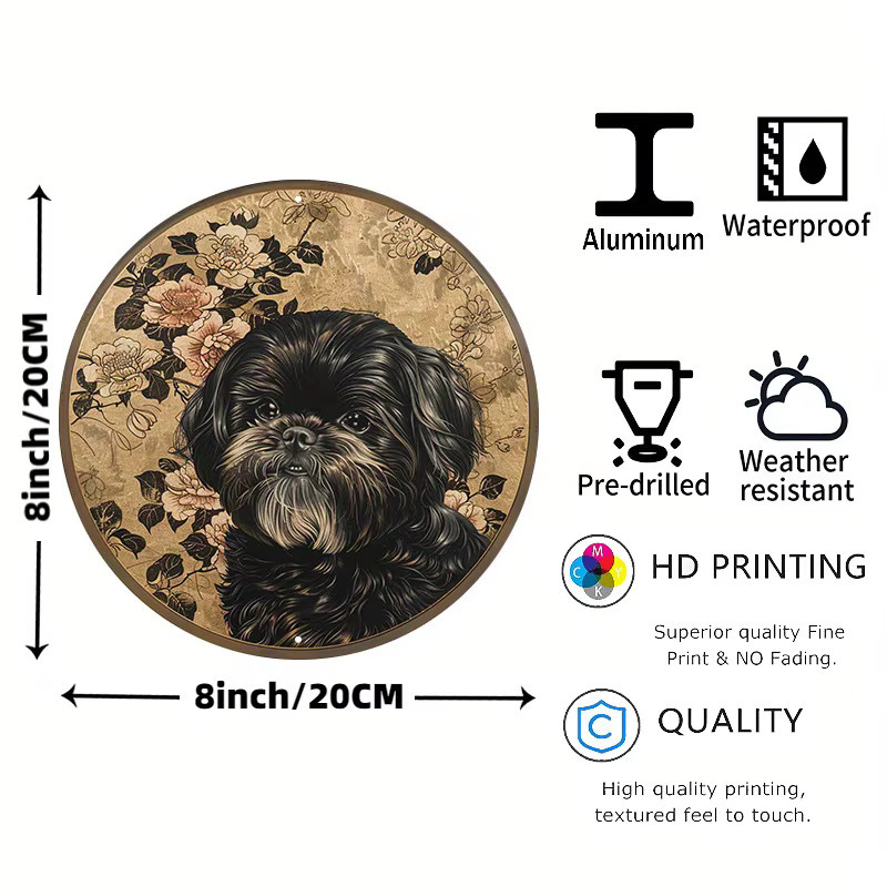 Potdemiel Shih Tzu Hund Metallschild rund, wetterfeste Wanddekoration mit HD-Druck, Durchmesser: 20,3 cm - Bild 2