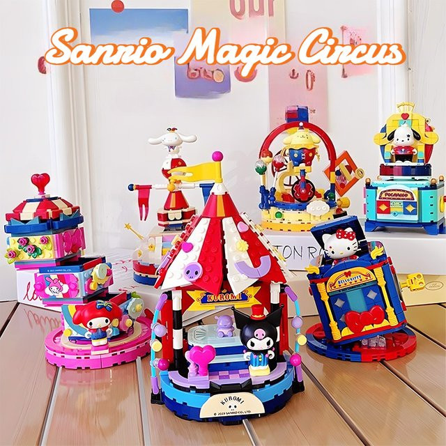 Sanrio Kuromi und Hello Kitty Magic Circus Anime-Figuren Set aus Kunststoff, Mehrfarbig, Kreatives DIY Dekoration Zubehör für Kinder - Bild 1