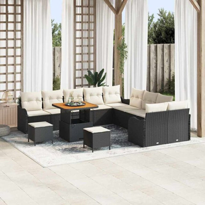 Vidaxl Garten-Sofa-Set aus Polyrattan mit 13 Teilen, Modular mit Hocker und Stauraum, Schwarz und Creme, B/T/H: 80 x 80 x 71 cm - Bild 1
