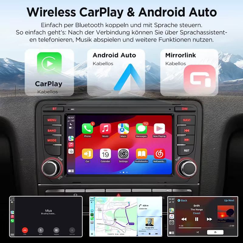 Junsun Android 15 Autoradio für Audi A3 8P S3 2003-2012 mit 7 Zoll IPS-Touchscreen, kabelloses Apple CarPlay und Bluetooth in Schwarz - Bild 3