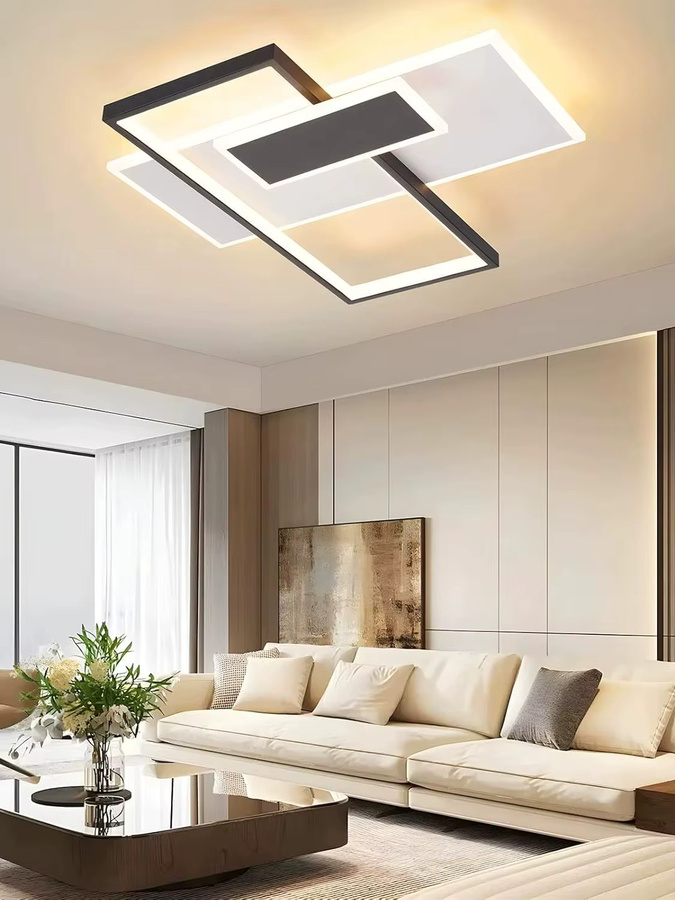 Moderne LED Deckenlampe von Nettlife in Schwarz und Weiß, dimmbar mit Fernbedienung, 58W, geometrisches Design aus Acryl für Wohnzimmer, Schlafzimmer, Küche oder Büro - Bild 4