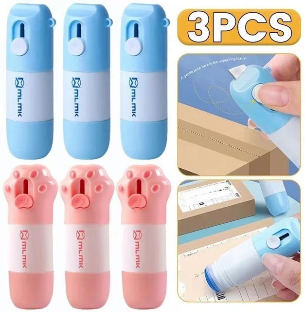 2-in-1 Thermopapier-Radierer und Brieföffner mit Korrekturflüssigkeit und Pinsel in Pink oder Blau - Bild 1