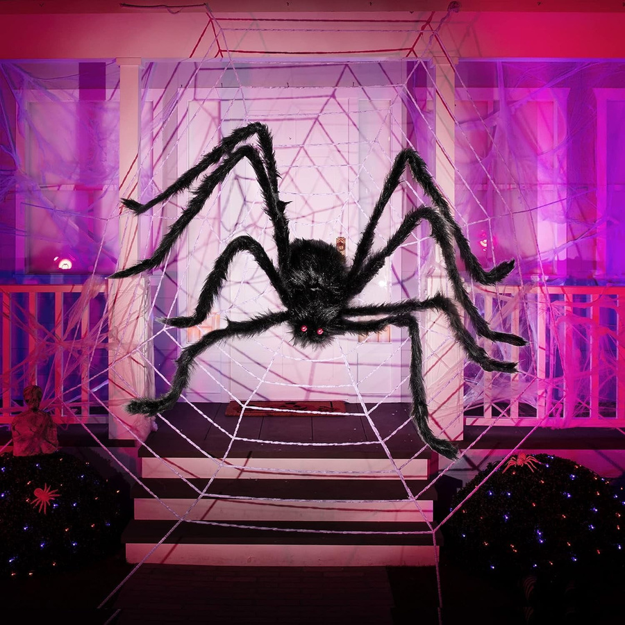2er-Pack Joyfy Riesenspinne Halloween-Dekoration aus Kunststoff, Schwarz, Höhe: 150 cm - Bild 3