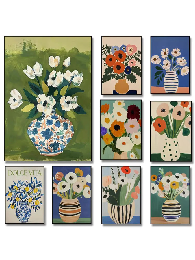 Potdemiel Wildblumen-Leinwandgemälde mit Blumen in einer Vase, minimalistische Wanddekoration in Bunt - Bild 3