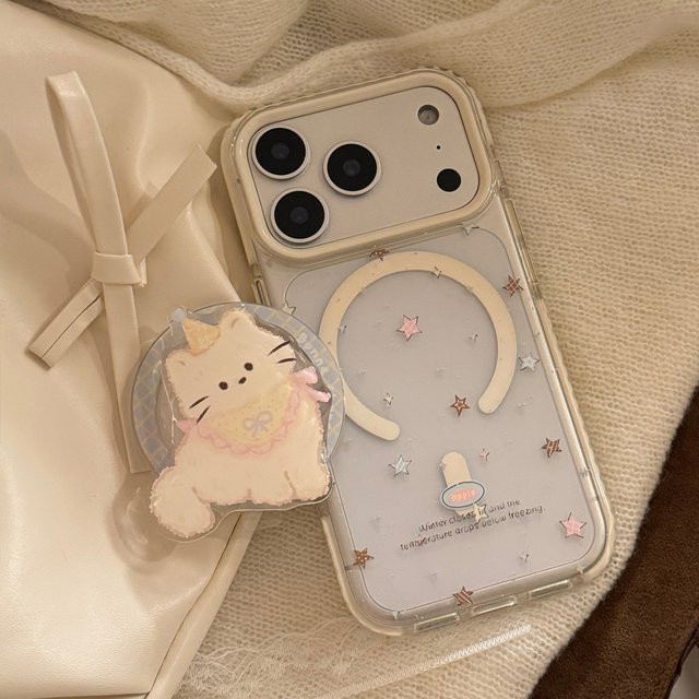 Transparente Stoßfeste Handyhülle mit Koreanische Stars Cartoon Kätzchen Magnetischer Halterung für Apple iPhone 17 16 15 14 13 12 Pro Max - Bild 1