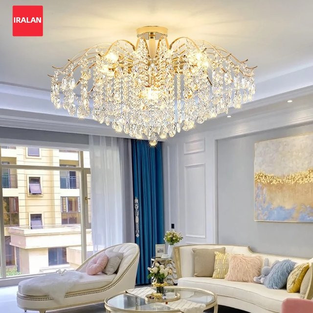 Moderne LED-Kristall-Pendelleuchte von IRALAN in Gold/Messing für Wohnzimmer, Esszimmer und Schlafzimmer - Bild 1