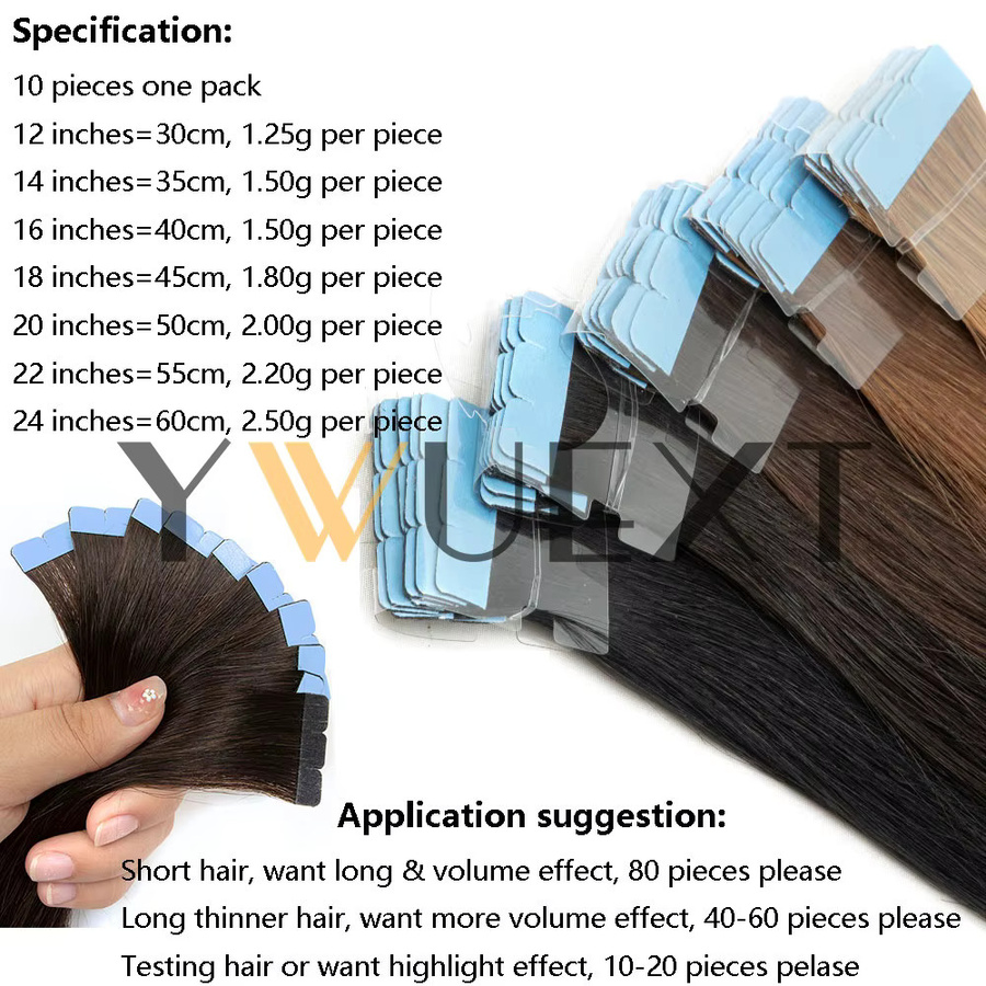 YWUEXT Mini-Tape-In-Haarverlängerungen aus Echthaar, Remy-Haar, 10 Stück - Bild 2
