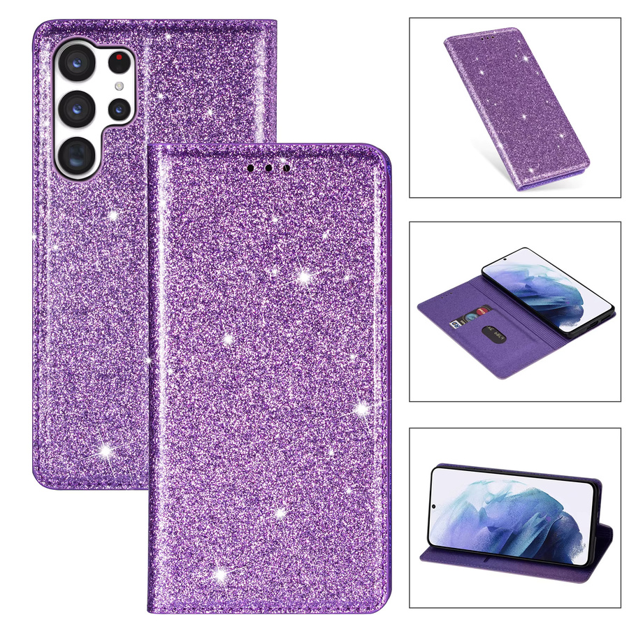 Glitzernde Magnetische Buchhülle mit Kartenfach für Samsung S26 Ultra S25 Plus S24 S23 FE A17 A37 A57 A16 A36 A56 in Purple - Bild 4