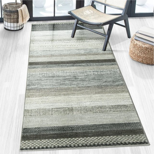 Floordirekt Teppich-Läufer Naxos modern gestreift in Grau-Anthrazit auf Maß - Bild 1