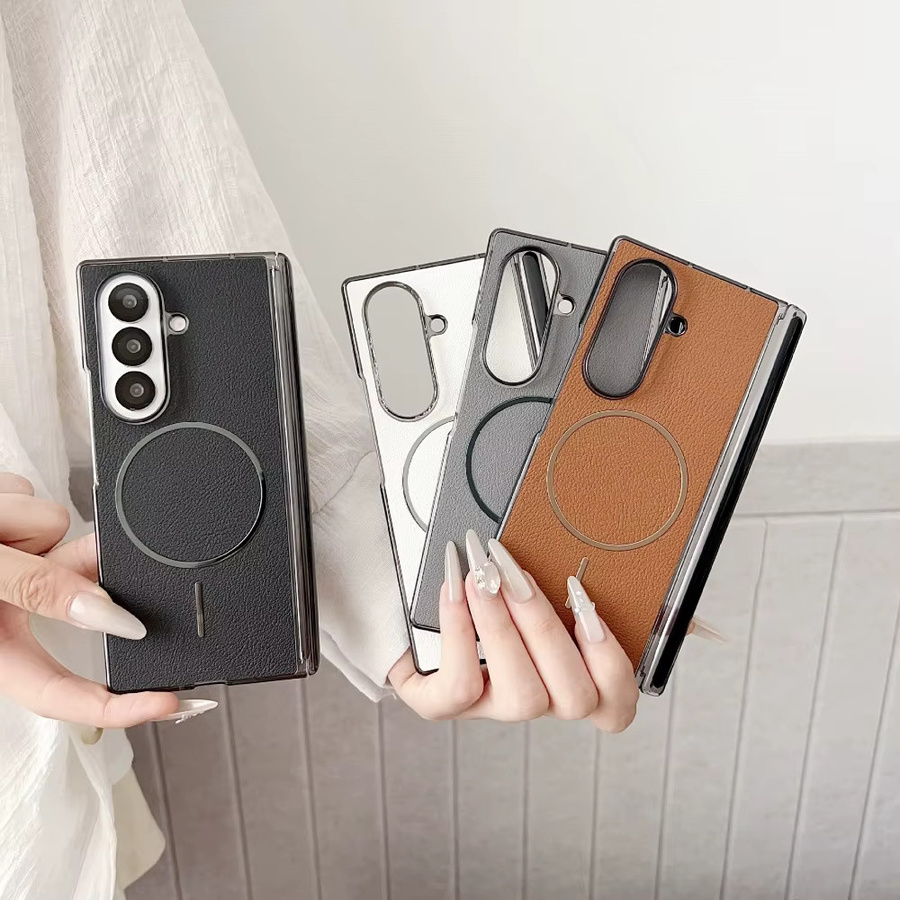 Minimalistische Leder-Klapphülle für Samsung Galaxy Z Fold 7FE, Z Fold 7, Z Fold 6, Z Fold 5 und Z Fold 4 in Schwarz mit Magnetverschluss und kabellosem Laden sowie Stoßschutz - Bild 1