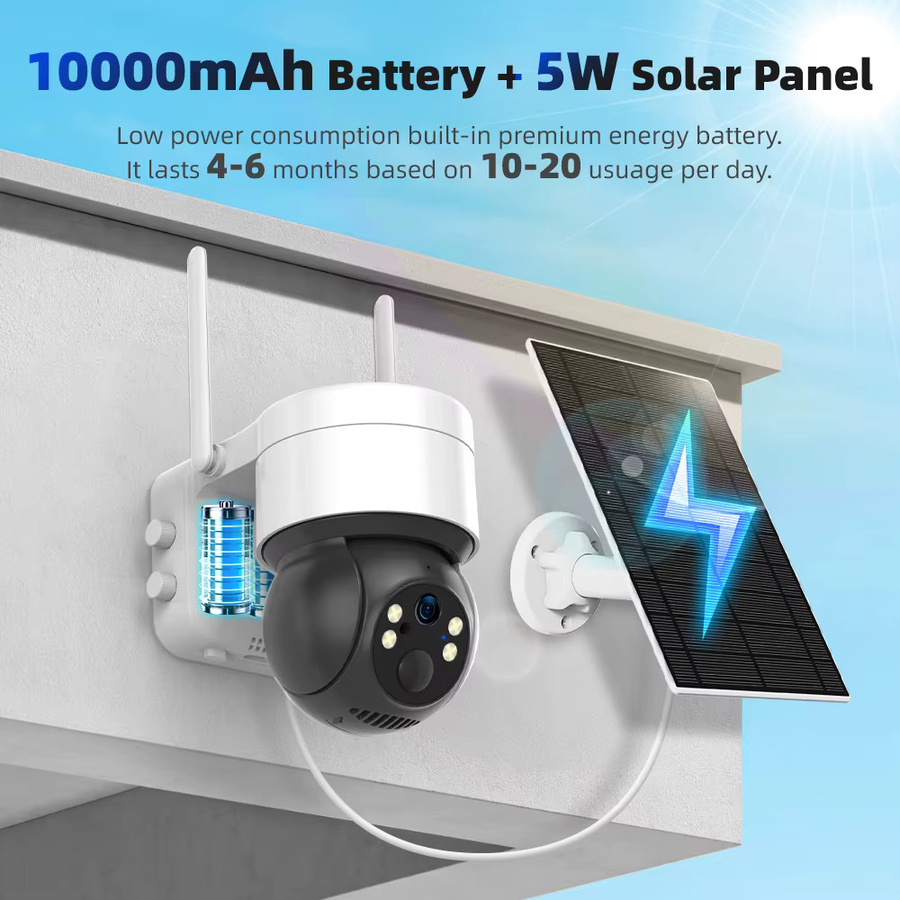 REHENT Solar Außenkamera mit 4G LTE, WiFi und 3MP Auflösung, PTZ Sicherheitsoberkamera mit Motion Tracking und Nachtsicht, steuerbar über Tuya SmartLife App, Farbe: Weiß - Bild 2