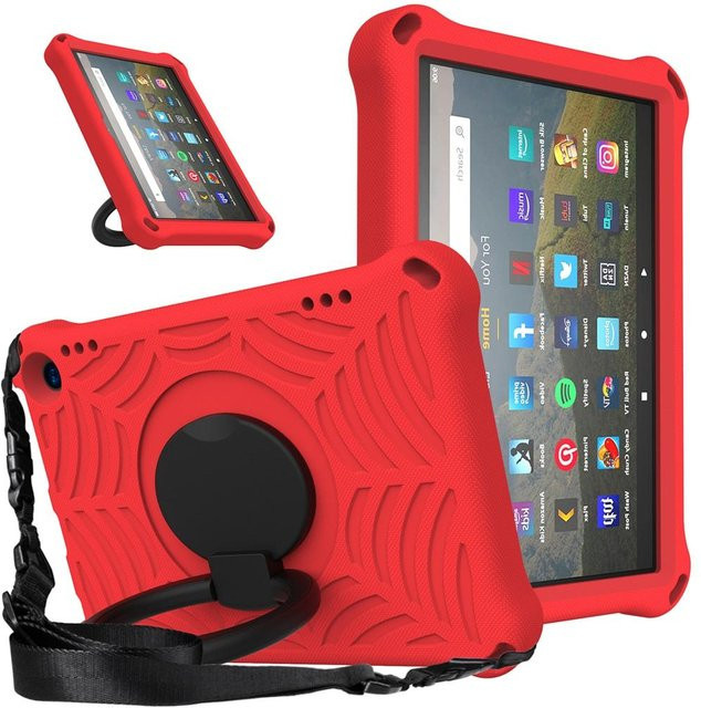 Ubasy Stoßfeste EVA Kindersichere Hülle für Amazon Fire HD 8 Plus 10. und 12. Generation mit Zugring und Schultergurt, Farbe: Rot - Bild 1