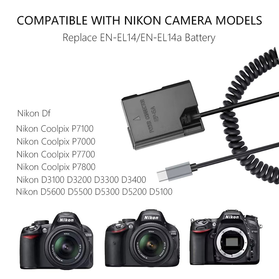 EP-5A USB-C Netzteil-Set mit EN-EL14 EN-EL14a Dummy-Akku für Nikon Kameras in Schwarz - Bild 5