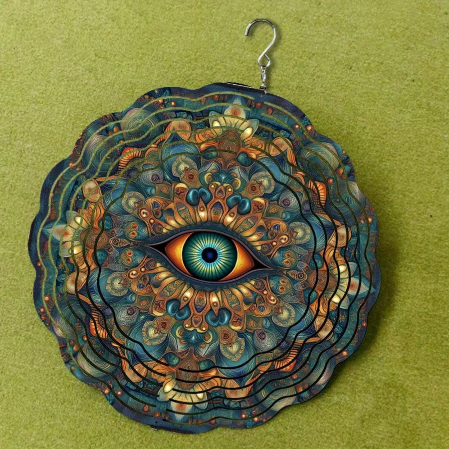 CIFBUY Windspinner aus Metall mit Augen-Design, rotierende kinetische Gartendekoration in Weiß und Multicolour, Durchmesser: 25,4 cm - Bild 3