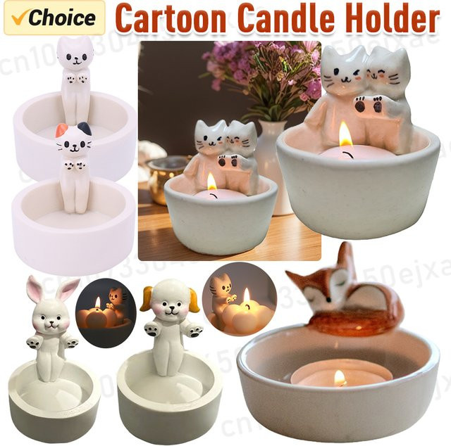 VKTECH Kerzenhalter Kätzchen in Weiß für Tealight als kreative Dekoration - Bild 1