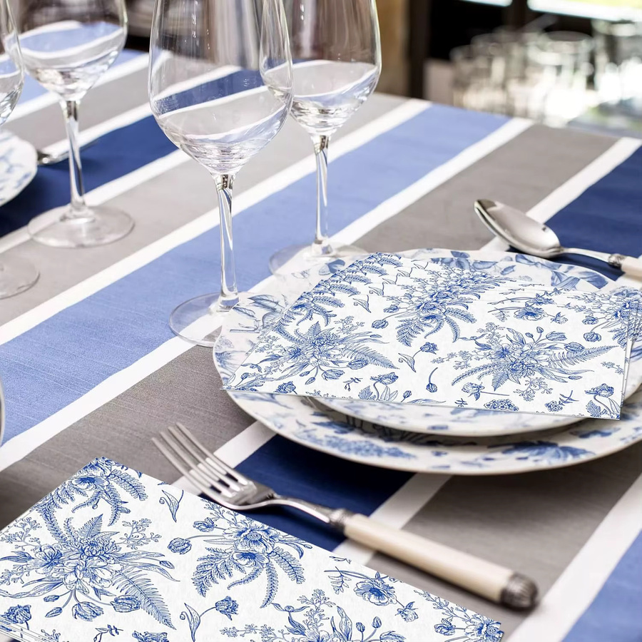 LaVenty Cocktailservietten mit Blumenmuster in Dusty Blue für Hochzeit und Party - Bild 3