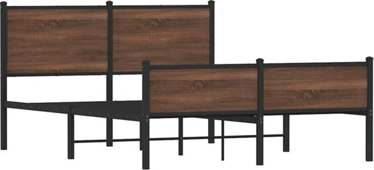 Metallbett Vidaxl in Braun mit Eichen-Optik im Industrial-Stil, B/T: 150 x 200 cm - Bild 1