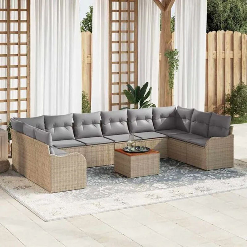 vidaXL Garten-Sofa-Set aus Polyrattan in Beige, 11-teiliges modernes Loungemöbel-Set - Bild 1