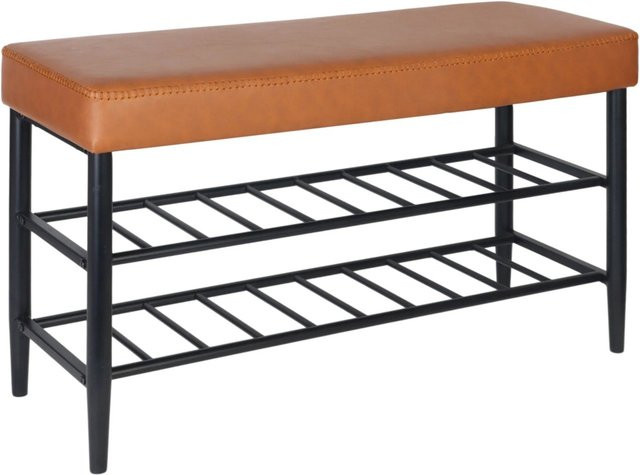 Relaxdays Schuhbank aus Eisen in Braun mit 2 Ablagen und Kunstleder-Sitzpolster, B/T/H: 80 x 50 x 30 cm - Bild 1