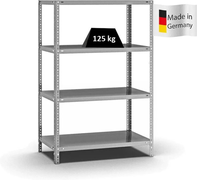 PROREGAL Fachbodenregal Light-Duty Schraubsystem, verzinkt, Farbe: Silber, H x B x T: 150 x 100 x 50 cm, 4 Ebenen, Fachlast 125 kg - Bild 1