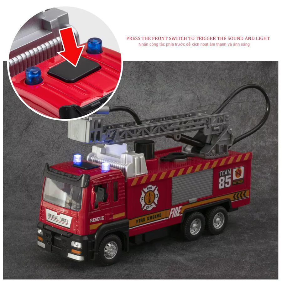 CONUSEA Feuerwehrauto Spielzeug aus Metall mit Wasser-Spray-Funktion, Licht und Sound in Rot - Bild 6
