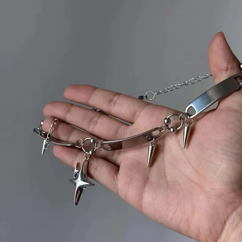 dawndesslo Choker, Stern-Nieten, Spike-Kreuz-Stern-Anhänger, Edelstahl, Silber, Damen - Bild 2