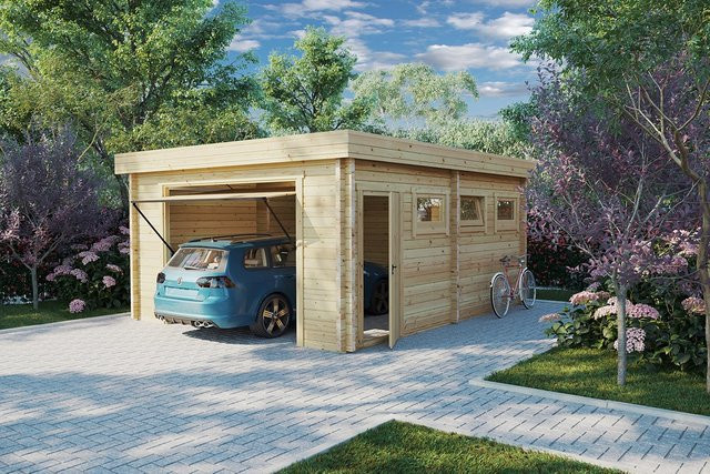 Holzfertiggarage Deluxe D mit Schwingtor B/T: 5 x 6 m - Bild 1