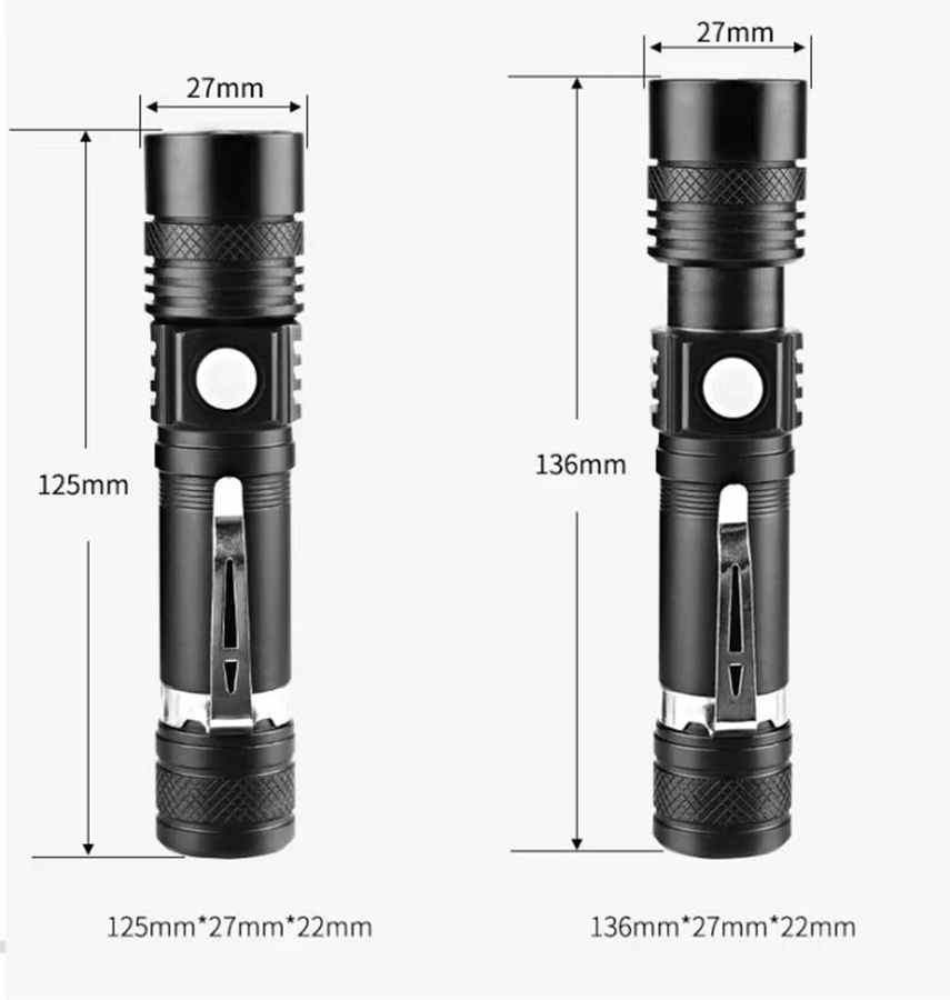 XIWANGFIRE Ultrahelle LED-Taschenlampe mit Clip, wiederaufladbare T6-Taschenlampe in Schwarz für Outdoor, Camping und Wandern - Bild 2